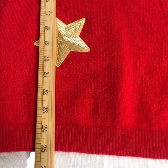 Cashmere  Sweater Womens Medium Red Turtleneck Gold Sequin Stars Celestial - Picture 11 of 16